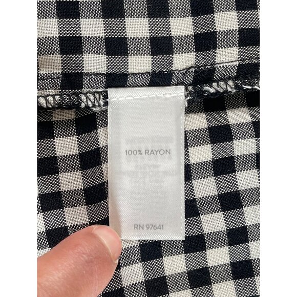 J. Jill Gingham Double Cloth Dress Roll Tab Sleeve Button Back Black & White - Picture 10 of 16